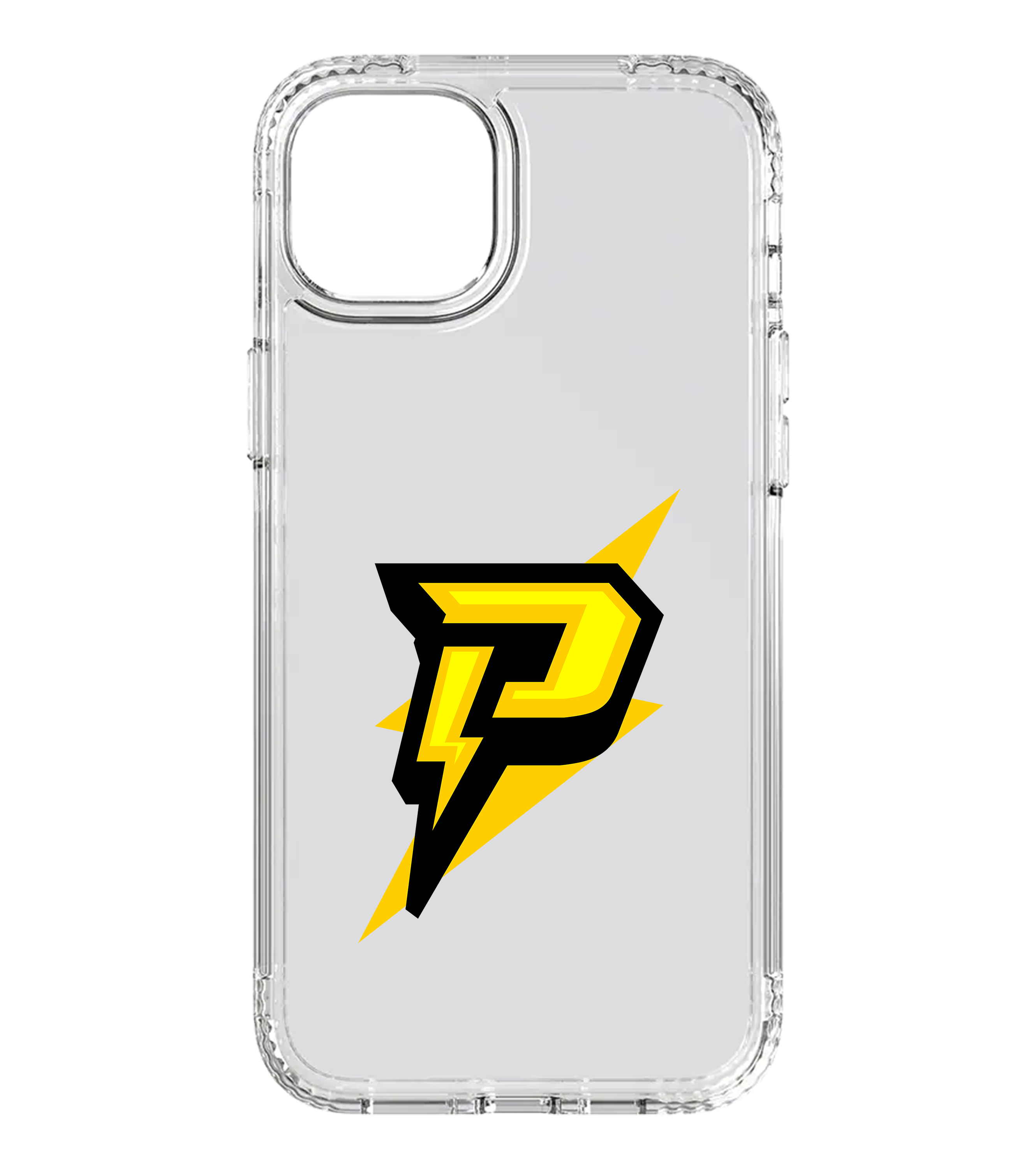 Transparente Handyhülle mit gelbem Blitz-Logo von Puuki – stylisches Accessoire für Fans von YouTube-Content und Brawl Stars.
