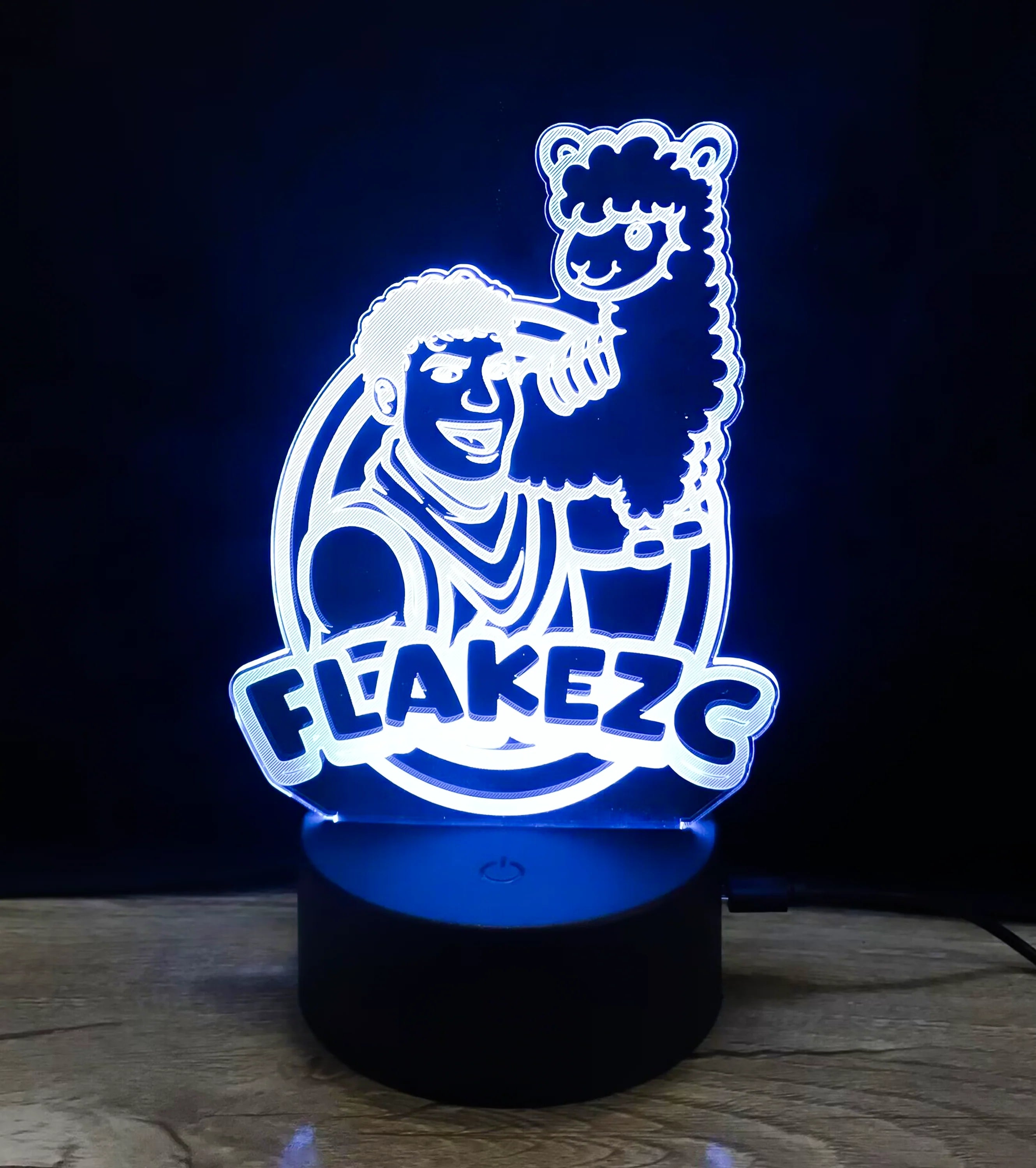Flakezc 3D-LED-Lampe mit blau leuchtendem Design, Creator-Figur und süßem Lama-Motiv – ideales Nachtlicht und dekoratives Fanprodukt für Gamer.


