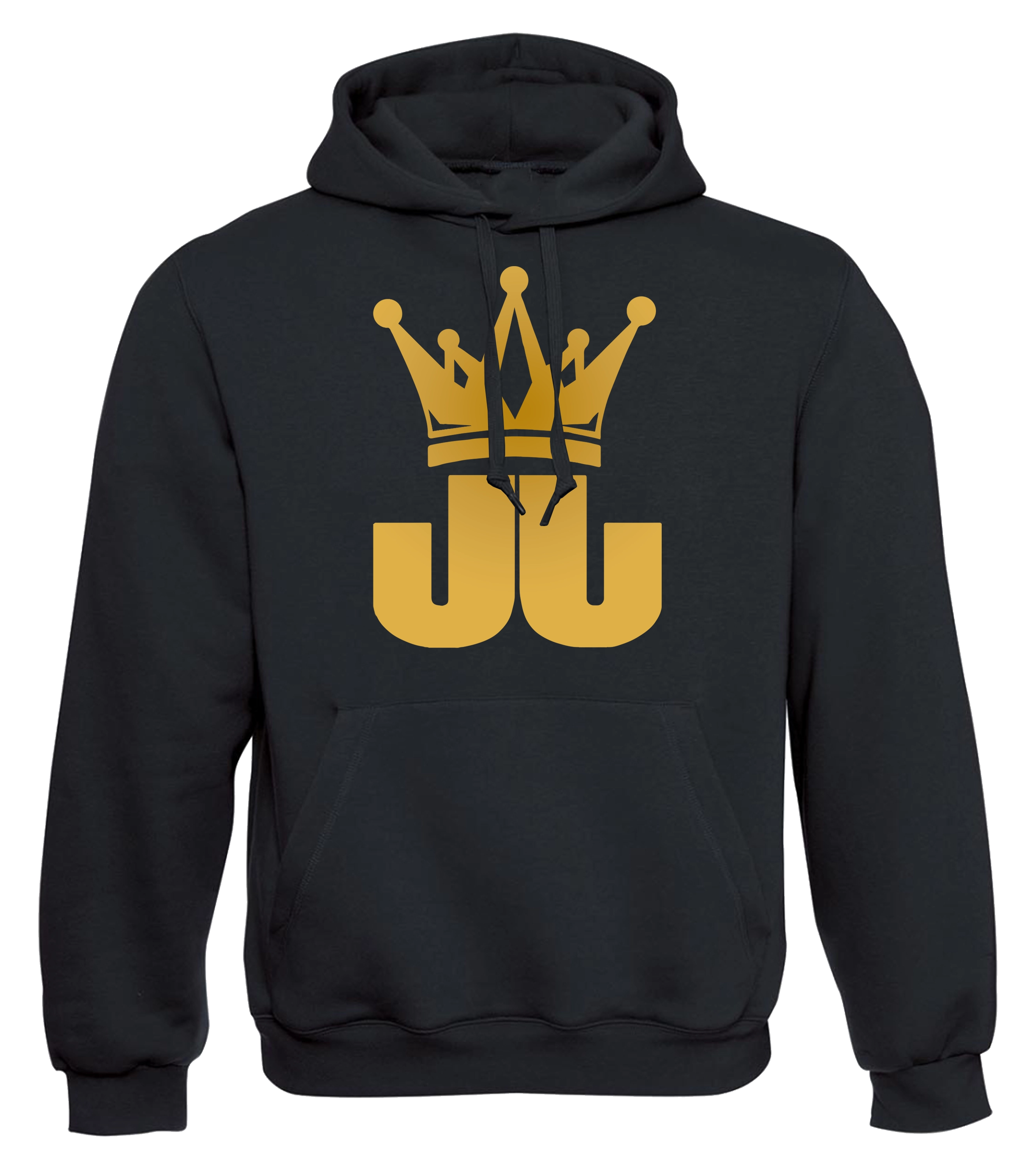 Schwarzer Hoodie mit goldenem JJ-Logo und Krone – schlichtes, edles Design für Fans von Jo Jonas und stylischer Streetwear mit Statement.

