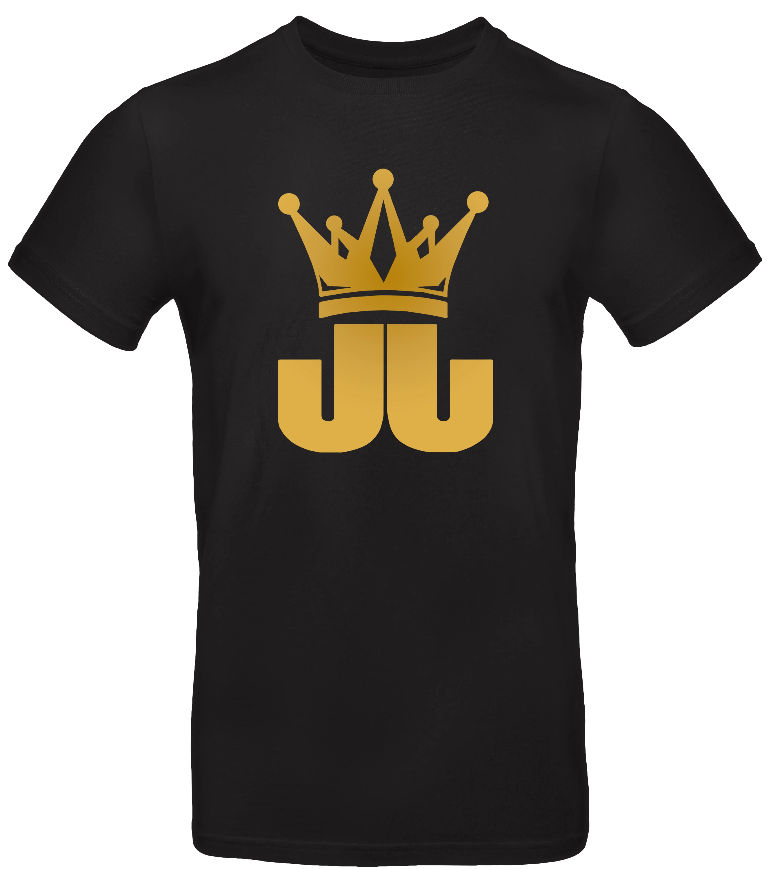 Schwarzes T-Shirt mit goldener JJ-Krone – schlichtes Design mit markantem Logo für Jo Jonas Fans.

