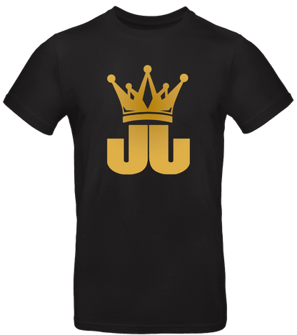 Schwarzes T-Shirt mit goldener JJ-Krone – schlichtes Design mit markantem Logo für Jo Jonas Fans.

