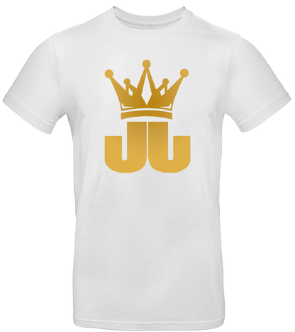 Weißes T-Shirt mit goldener JJ-Krone – schlichtes Jo Jonas Design für Fans mit Statement-Logo.

