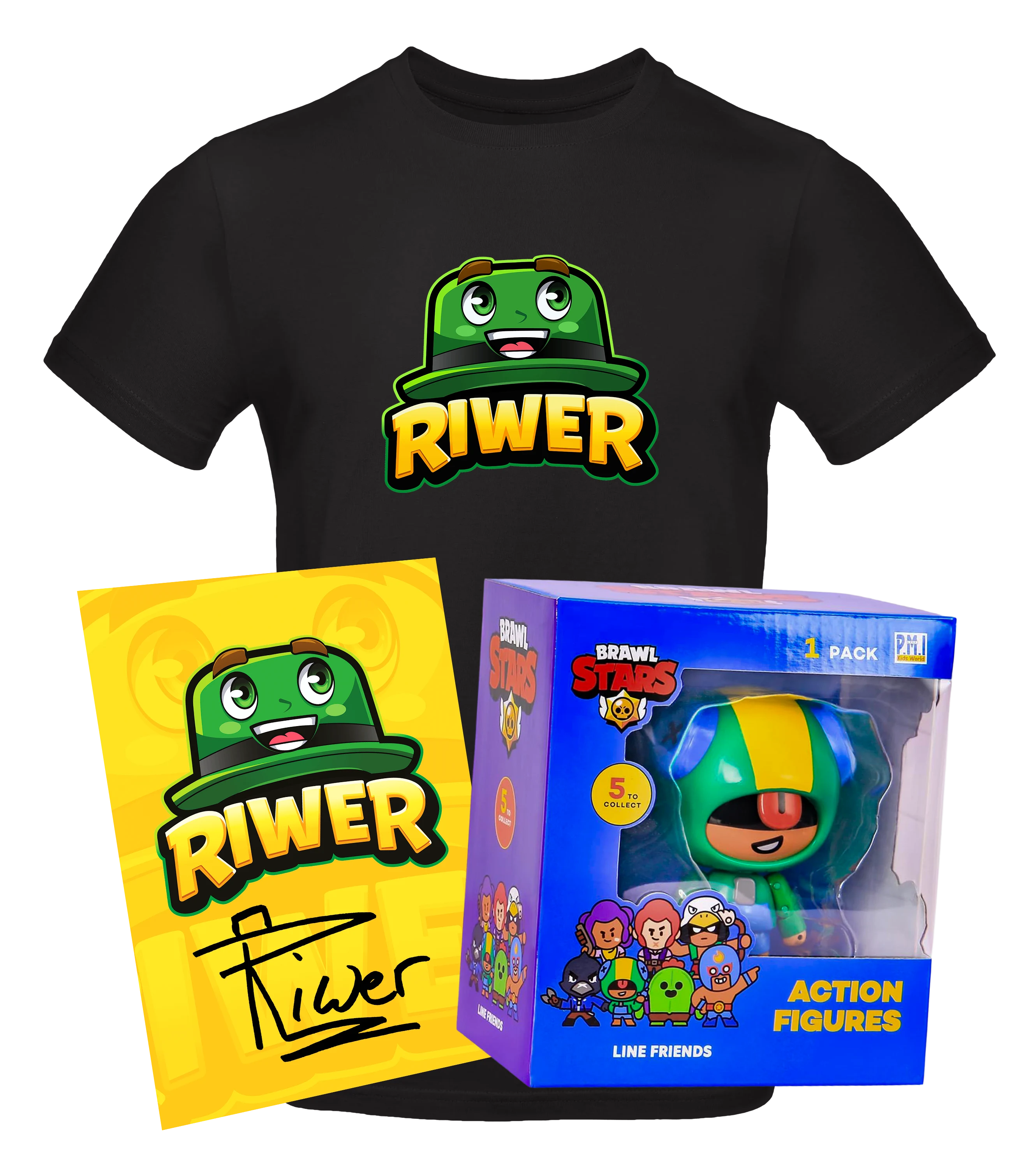 Riwer T-Shirt Bundle + Brawl Stars Actionfigur + Autogrammkarte