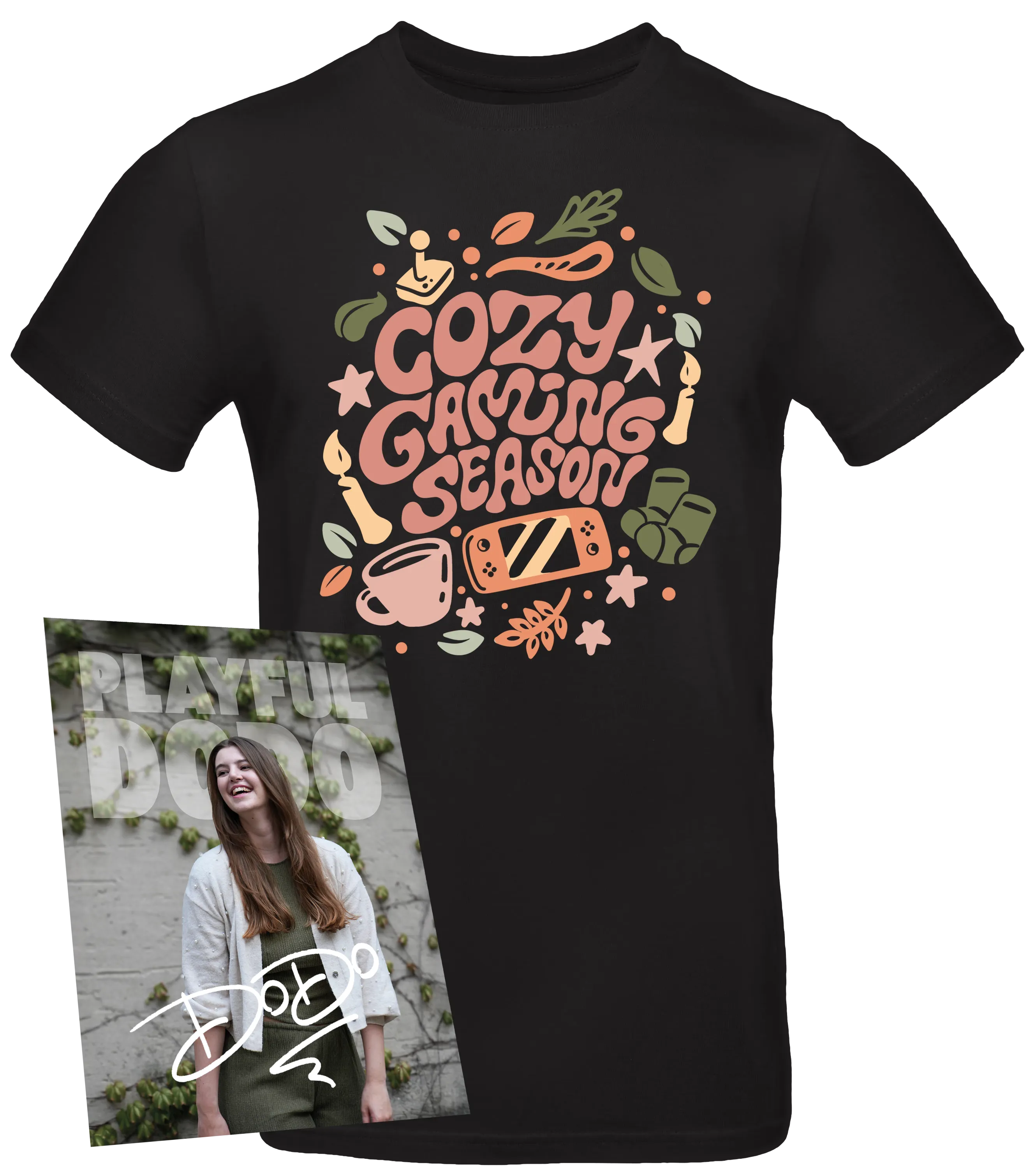 PlayfulDodo - T-Shirt + Autogrammkarte - Cozy Gaming Season - Schwarz