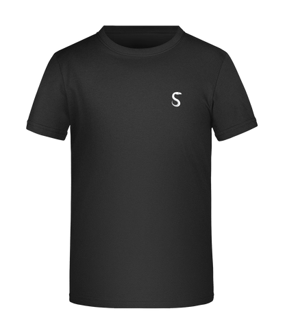 Vorderansicht des schwarzen SnakeThug T-Shirts mit weißem S-Logo auf der linken Brust – minimalistisches und stilvolles Streetwear-Design.

